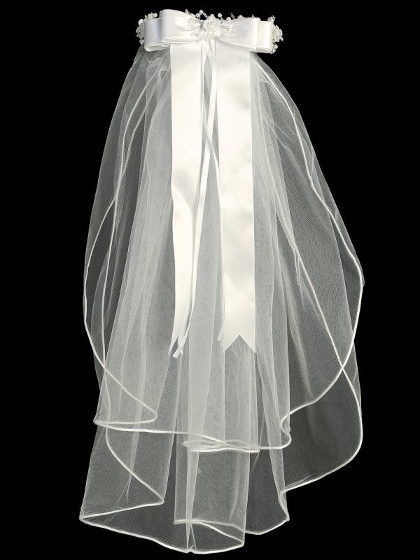 T 20 Back — T-20 WHT 24" Veil - Corded flowers with bead accents - Veils