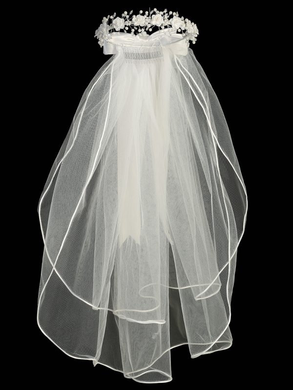 T 20 Front — T-20 WHT 24" Veil - Corded flowers with bead accents - Veils