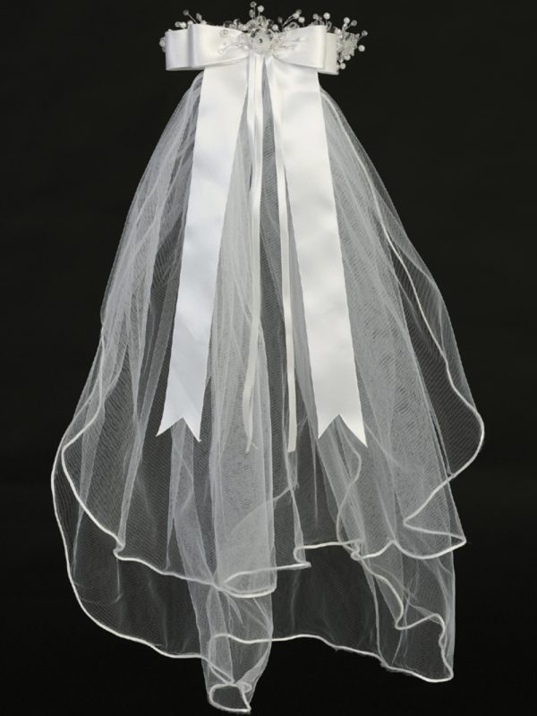 T 28 full back — T-28 WHT 24" Veil - Crystal & organza flowers with rhinestone accents - Veils