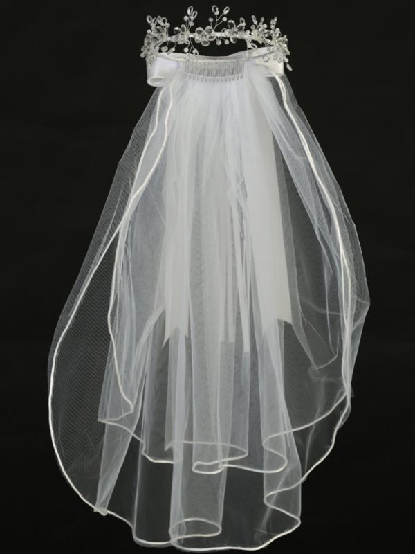 T 29 full front — T-29 WHT 24" Veil - Crystal flowers, Beads & Rhinestone Accents - Veils