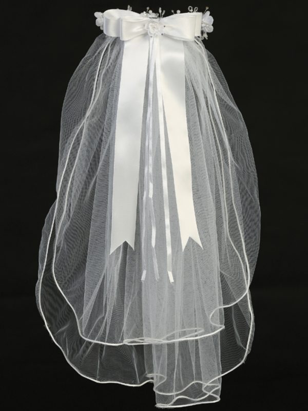 T 409 full back — T-409 WHT 24" Veil - Organza and Crystal Flowers - Veils