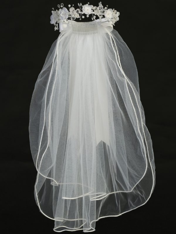 T 409 full front — T-409 WHT 24" Veil - Organza and Crystal Flowers - Veils