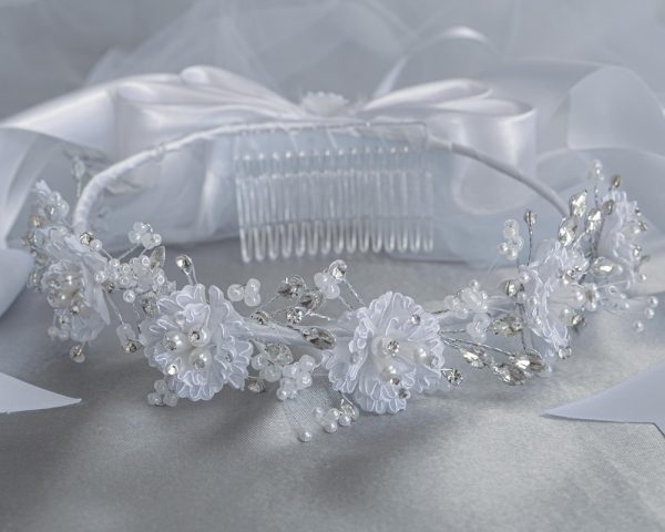 T 505 CB — T-505 WHT 24" veil - Corded flowers with pearls & rhinestones - Veils