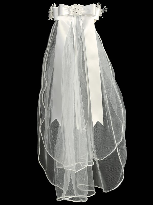 T 507 Back — T-507 WHT 24" veil - Silk & Organza flowers with pearls & rhinestones - Veils