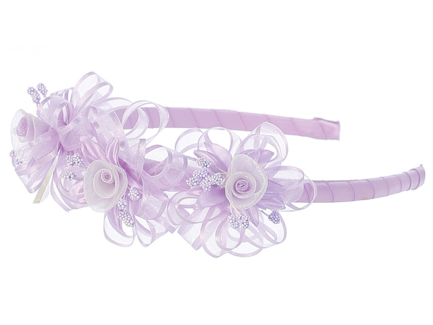 T16 Lilac — T-16 LIL Headband with organza ribbon & center rosebuds - Hair Accessories