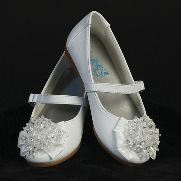 anna whiteinfants — ANNA-A BLK Girls flat shoes with strap & crystal bead bow