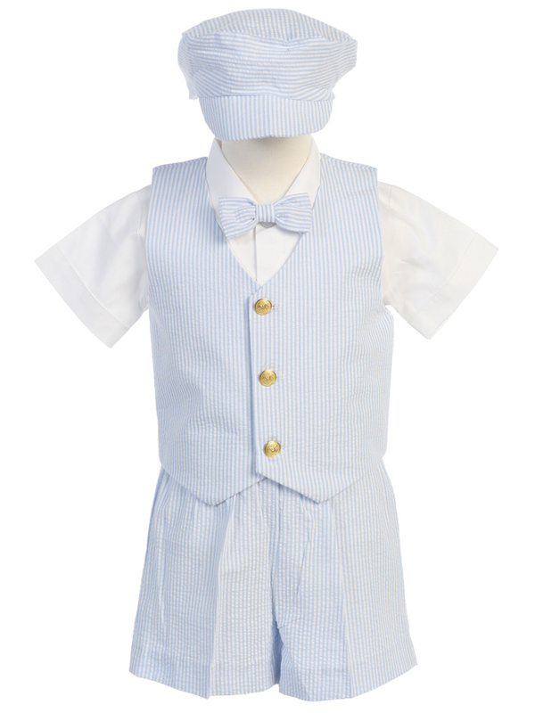 g820b — G820A BLU Cotton seersucker vest and short set - Vest Sets