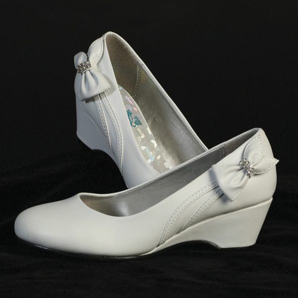 gina white — GINA IVO Girls wedge shoes with side bow