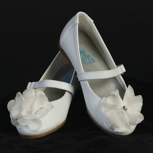 lucy whiteinfants — LUCY-A WHT Girls flat shoes with strap & flower with rhinestone