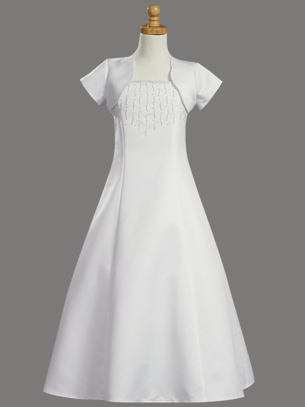 sp947 — SP947X White First Communion Dress Beaded Satin