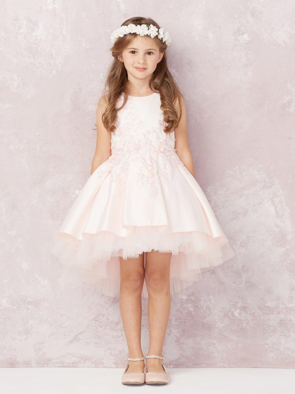 5760 01 — 5760 Ivory Flower Girl Dresses Satin Bodice With Floral Applique