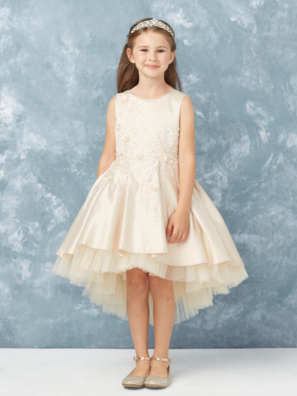 5760 4 01 — 5760 Ivory Flower Girl Dresses Satin Bodice With Floral Applique