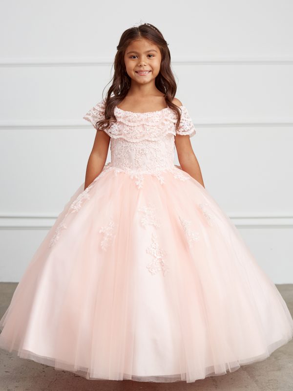 7033 2 — 7033 Blush Pageant Dresses Off-shoulder Double-layered Lace Bodice