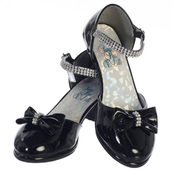 Bella Black 01 — BELLA IVO Girls shoes with 1 3/4" heel & rhinestone ankle strap