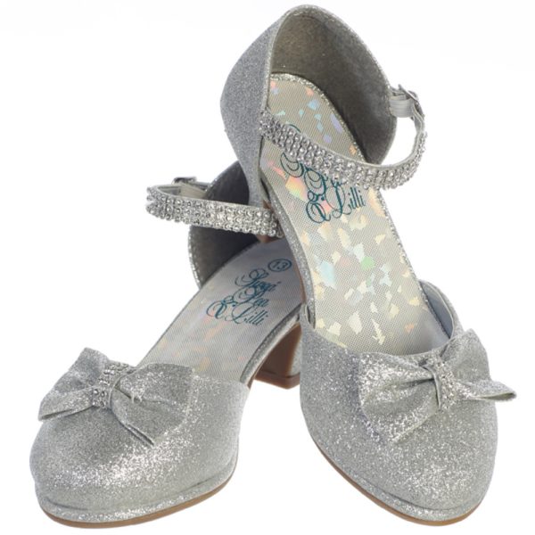 Bella Silver 01 — BELLA IVO Girls shoes with 1 3/4" heel & rhinestone ankle strap