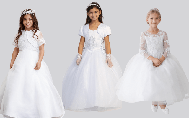 Different styles of Outfits for girls during first communion.