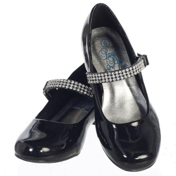 MIa Black 05 — MIA BLK Girls shoes with 1" heel & rhinestone strap