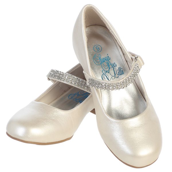 Mia Ivory 1500 02 — MIA BLK Girls shoes with 1" heel & rhinestone strap
