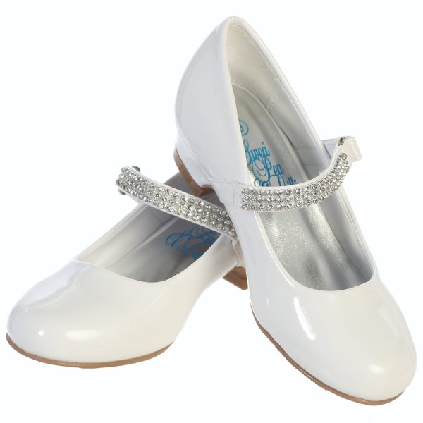 Mia White 1500 02 — MIA BLK Girls shoes with 1" heel & rhinestone strap