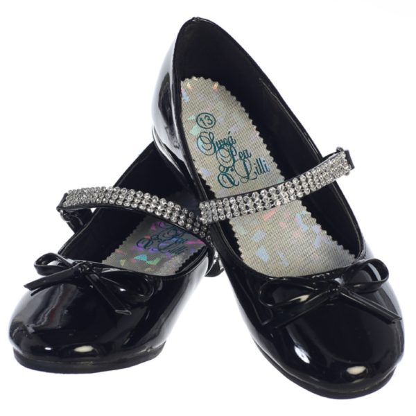 Summer Black 04 — SUMMER BLK Girl's flat shoes with rhinestone strap & bow accent - Girls