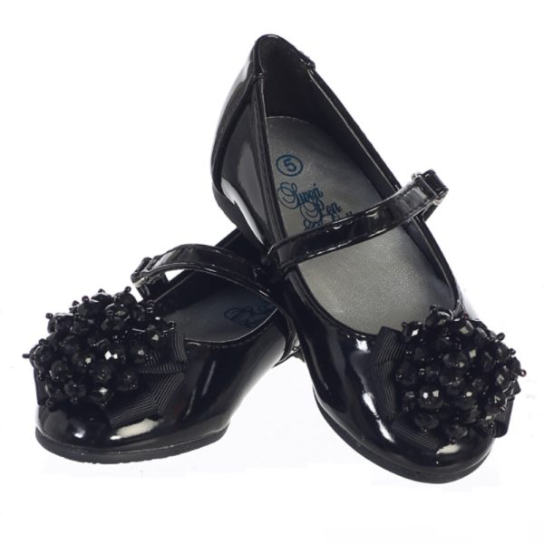 annaa black 03 — ANNA-A BLK Girls flat shoes with strap & crystal bead bow