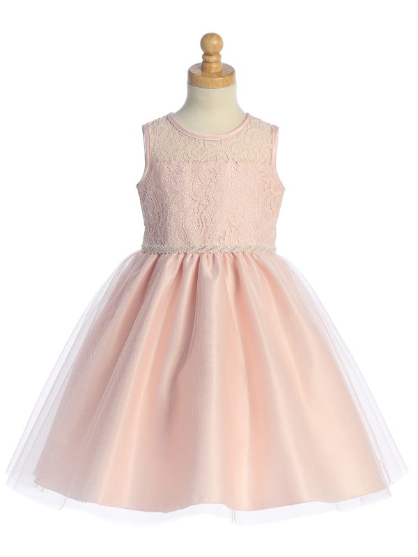 BL259 Blush — Blush Flower Girl Satin and Crystal Organza Dress