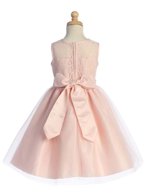 BL259 Blush back — Blush Flower Girl Satin and Crystal Organza Dress